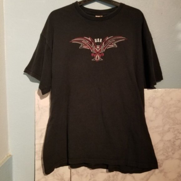 Vintage Tops - USA Graphic Shirt Size XL Eagle Black Red Top